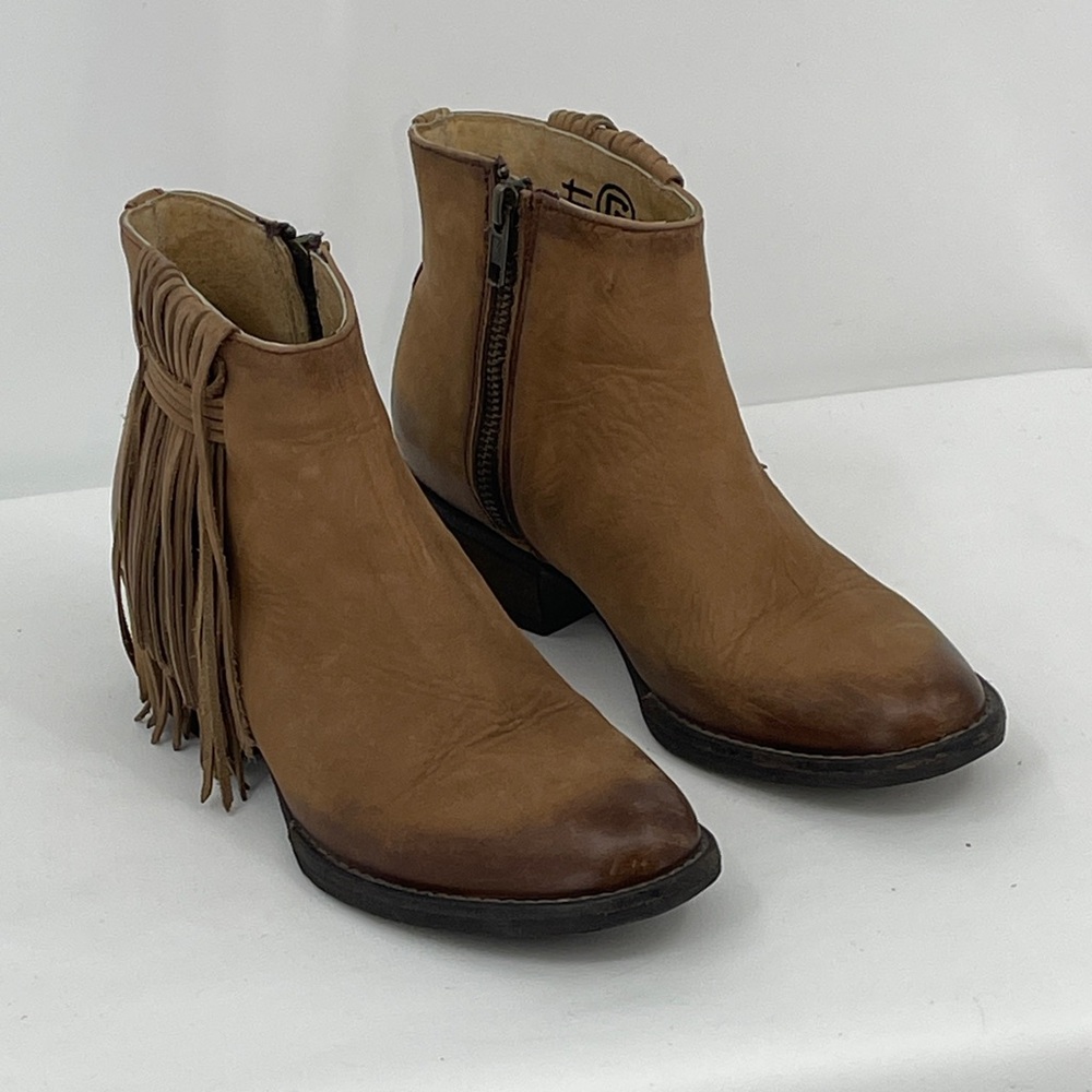 Circle G Tan Fringe LEATHER Ankle Booties WOMENS SIZE 6M